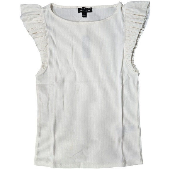 J. Crew Vintage rib ruffle boatneck tank top‎ Ivory S NWT - Picture 1 of 12